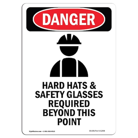 OSHA Danger Sign, Hard Hats And Safety, 14in X 10in Aluminum